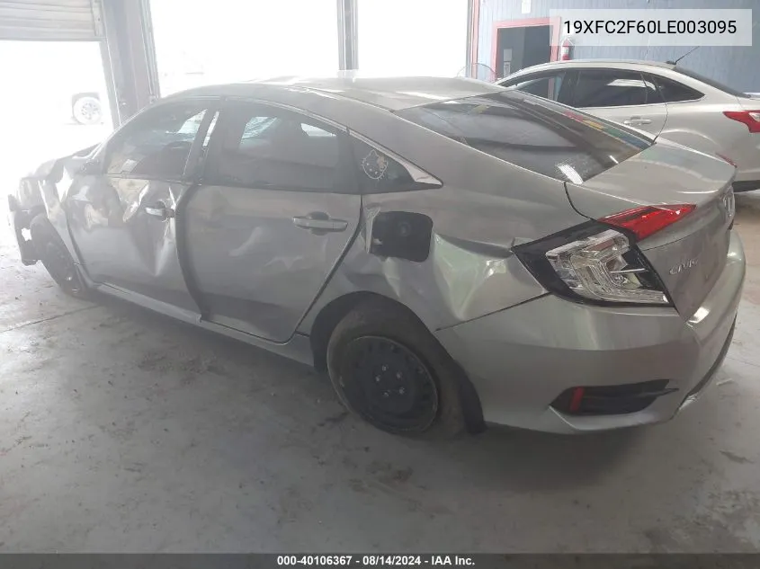 2020 Honda Civic Lx VIN: 19XFC2F60LE003095 Lot: 40106367