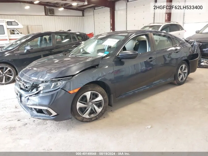 2020 Honda Civic Lx VIN: 2HGFC2F62LH533400 Lot: 40149548