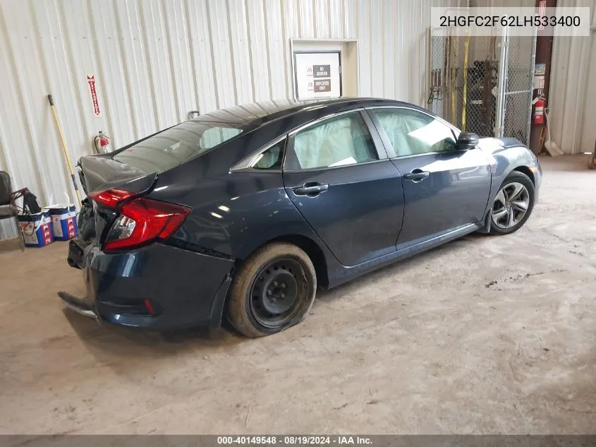 2020 Honda Civic Lx VIN: 2HGFC2F62LH533400 Lot: 40149548