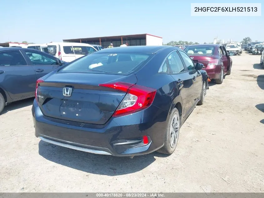 2020 Honda Civic Lx VIN: 2HGFC2F6XLH521513 Lot: 40178820