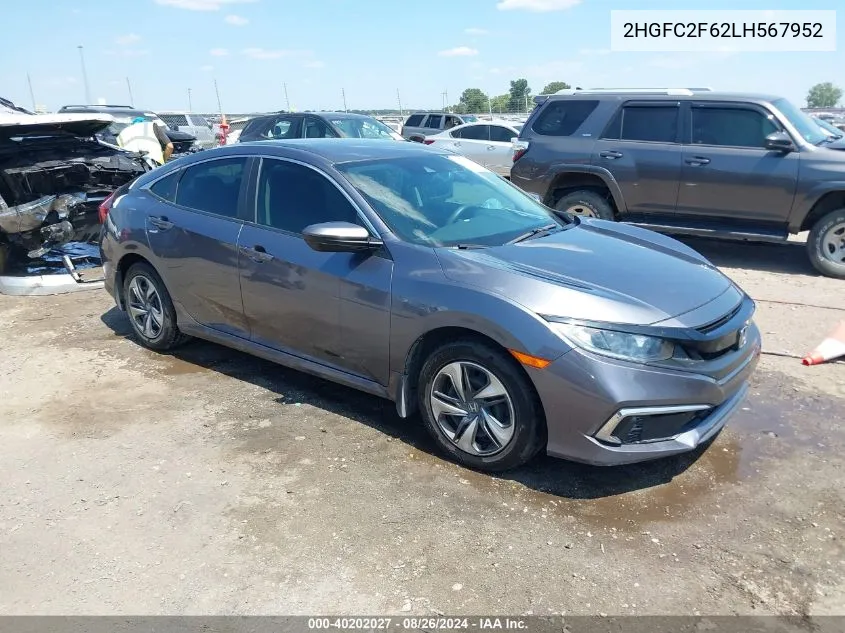 2020 Honda Civic Lx VIN: 2HGFC2F62LH567952 Lot: 40202027