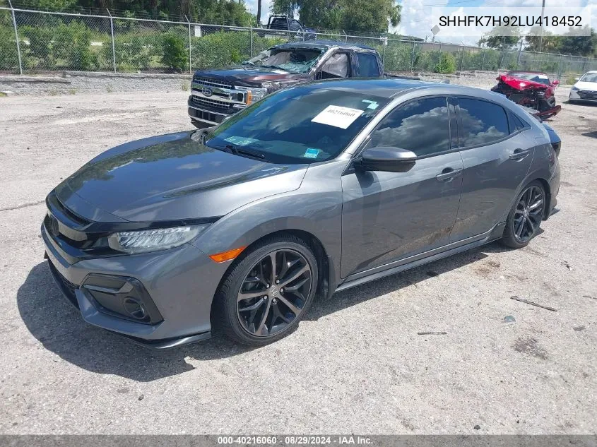 2020 Honda Civic Sport Touring VIN: SHHFK7H92LU418452 Lot: 40216060