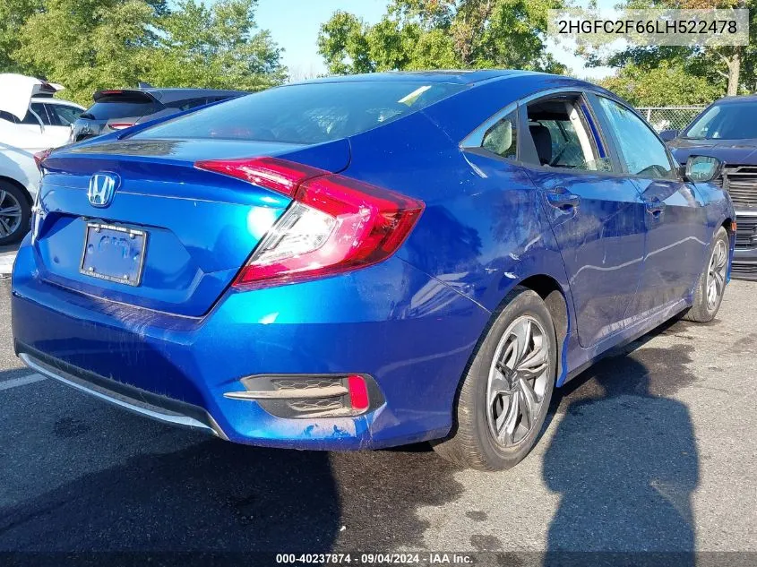 2020 Honda Civic Lx VIN: 2HGFC2F66LH522478 Lot: 40237874