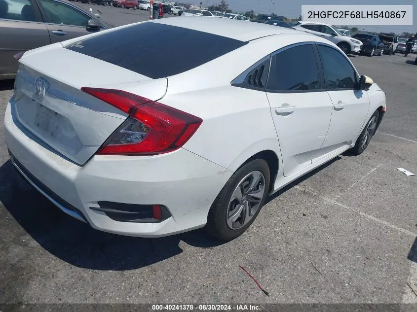 2020 Honda Civic Lx VIN: 2HGFC2F68LH540867 Lot: 40241378