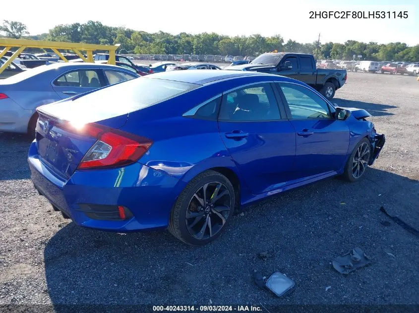 2020 Honda Civic Sport VIN: 2HGFC2F80LH531145 Lot: 40243314