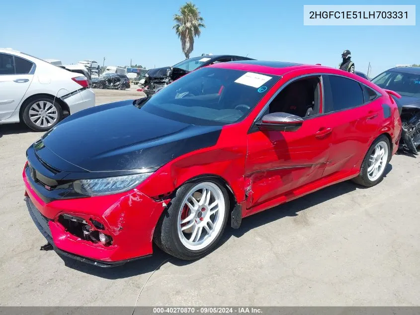 2020 Honda Civic Si Sedan VIN: 2HGFC1E51LH703331 Lot: 40270870