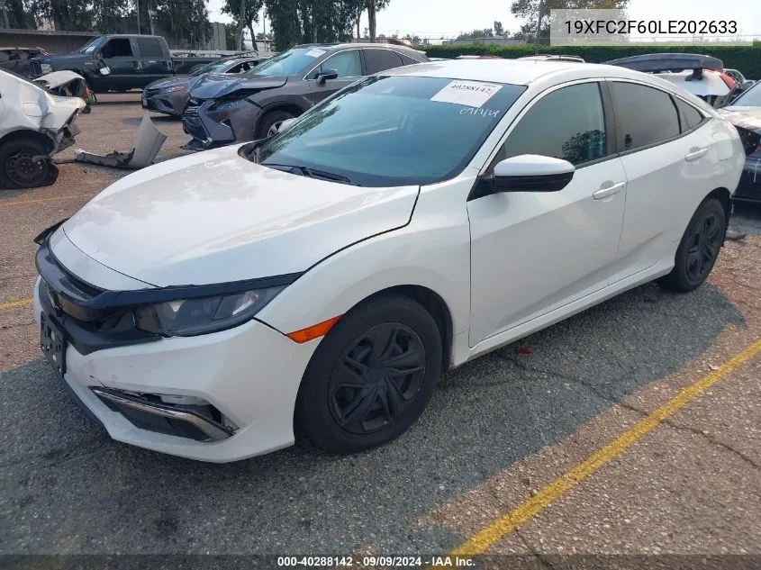 2020 Honda Civic Lx VIN: 19XFC2F60LE202633 Lot: 40288142