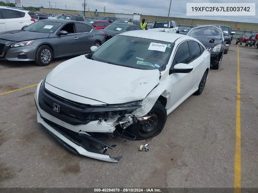 2020 Honda Civic Lx VIN: 19XFC2F67LE003742 Lot: 40294070