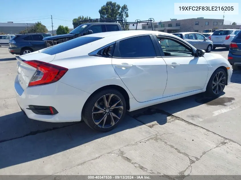 2020 Honda Civic Sport VIN: 19XFC2F83LE216205 Lot: 40347535