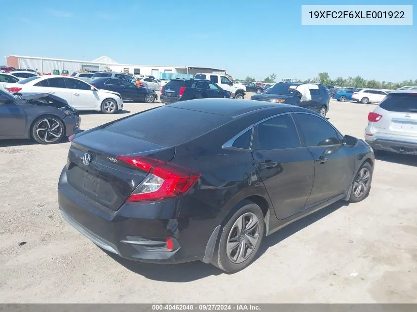 2020 Honda Civic Lx VIN: 19XFC2F6XLE001922 Lot: 40462048