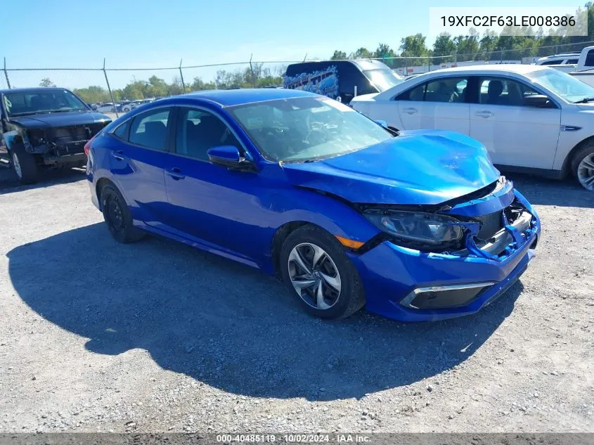 2020 Honda Civic Lx VIN: 19XFC2F63LE008386 Lot: 40485119