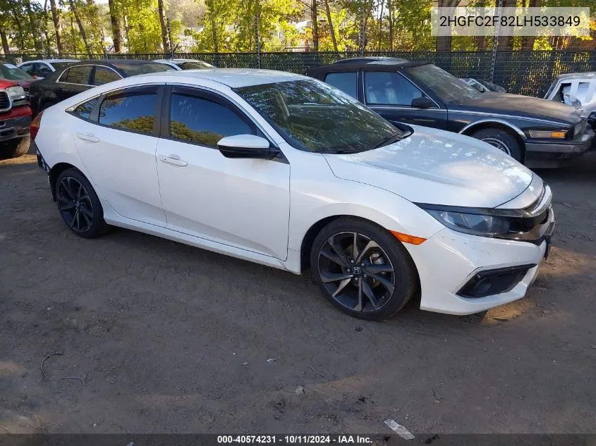 2020 Honda Civic Sport VIN: 2HGFC2F82LH533849 Lot: 40574231