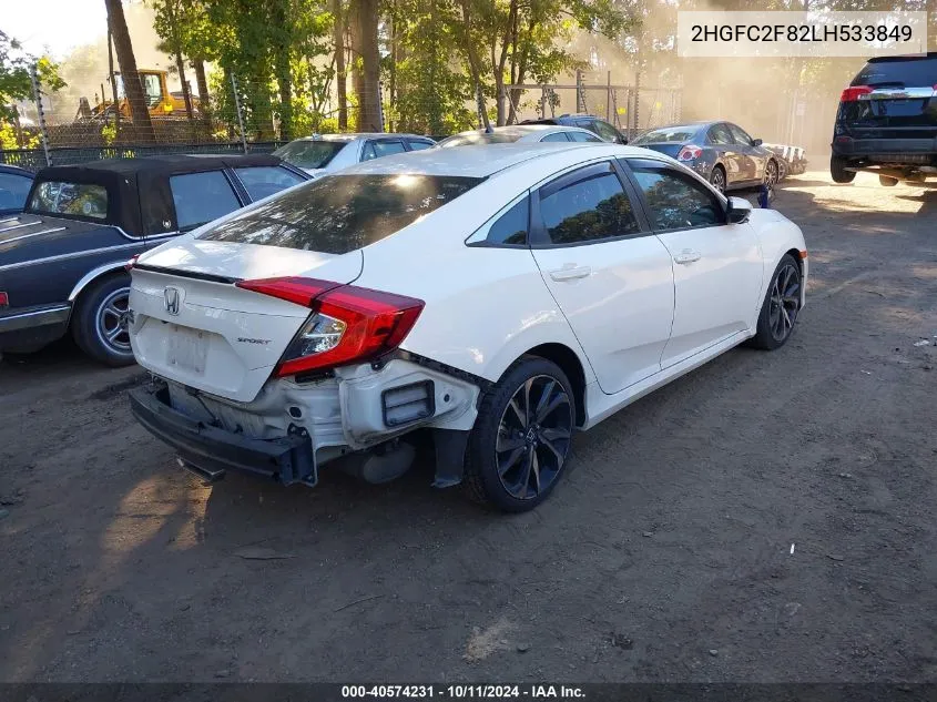 2020 Honda Civic Sport VIN: 2HGFC2F82LH533849 Lot: 40574231