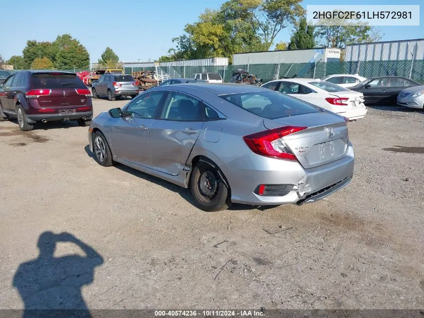 2020 Honda Civic Lx VIN: 2HGFC2F61LH572981 Lot: 40574236