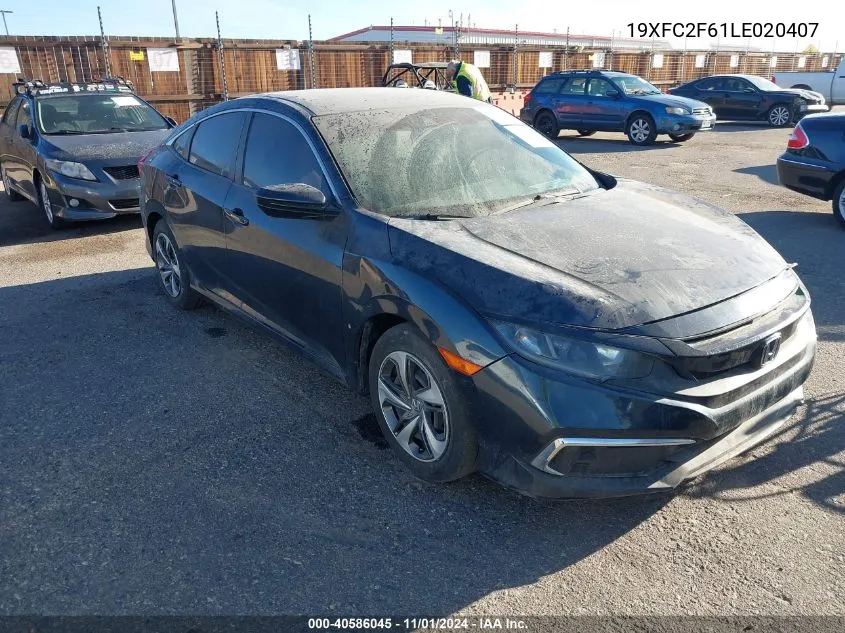 2020 Honda Civic Lx VIN: 19XFC2F61LE020407 Lot: 40586045