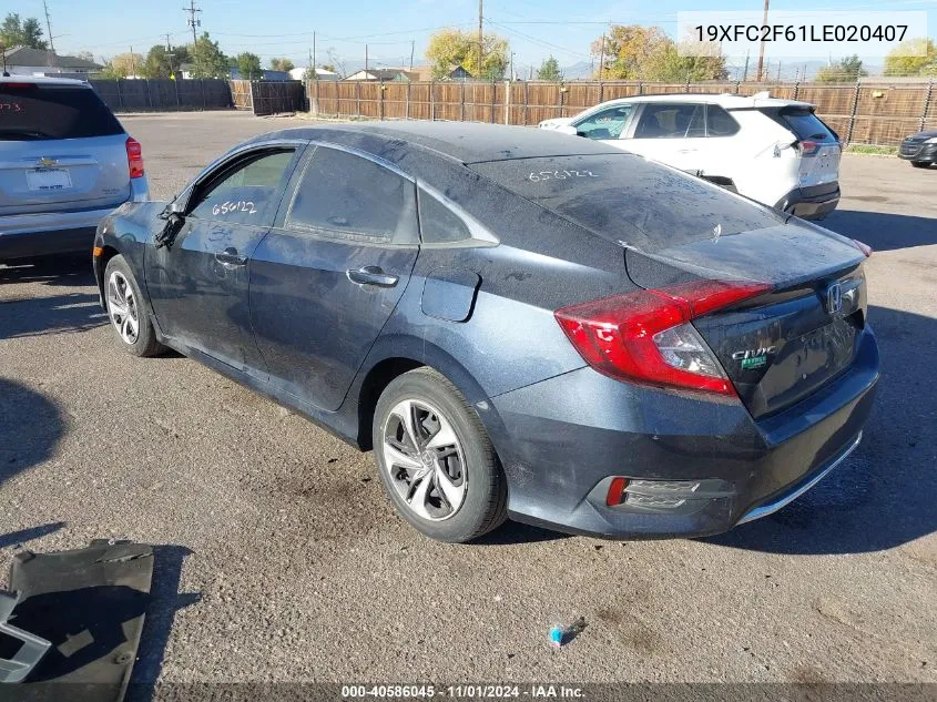 2020 Honda Civic Lx VIN: 19XFC2F61LE020407 Lot: 40586045