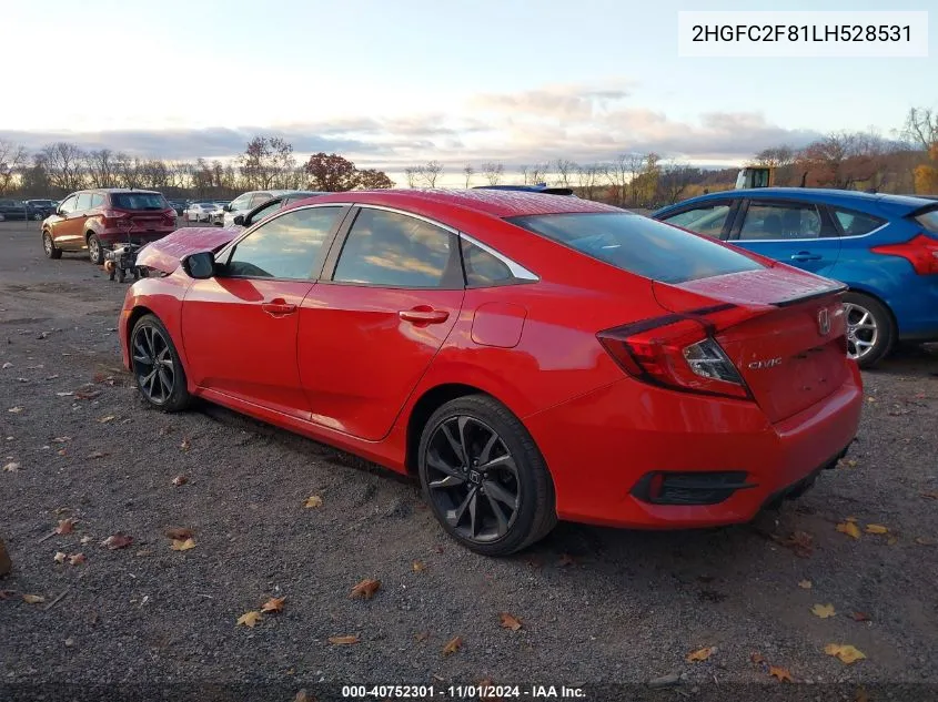 2020 Honda Civic Sport VIN: 2HGFC2F81LH528531 Lot: 40752301