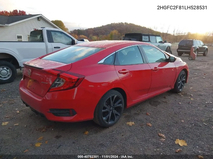 2020 Honda Civic Sport VIN: 2HGFC2F81LH528531 Lot: 40752301