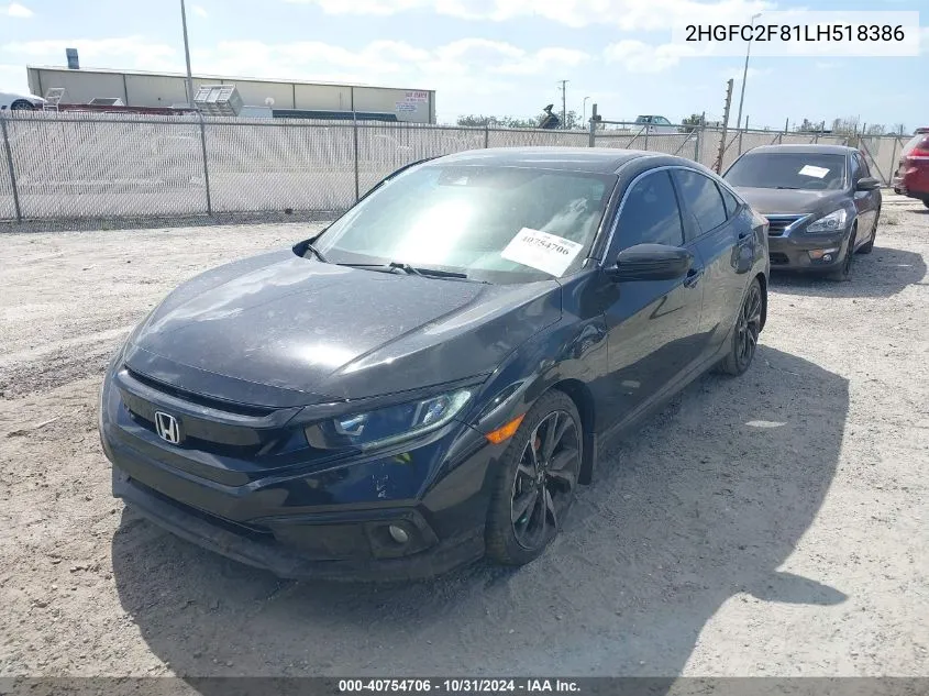 2020 Honda Civic Sport VIN: 2HGFC2F81LH518386 Lot: 40754706