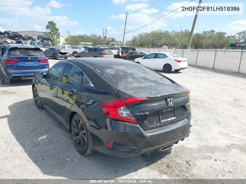 2020 Honda Civic Sport VIN: 2HGFC2F81LH518386 Lot: 40754706