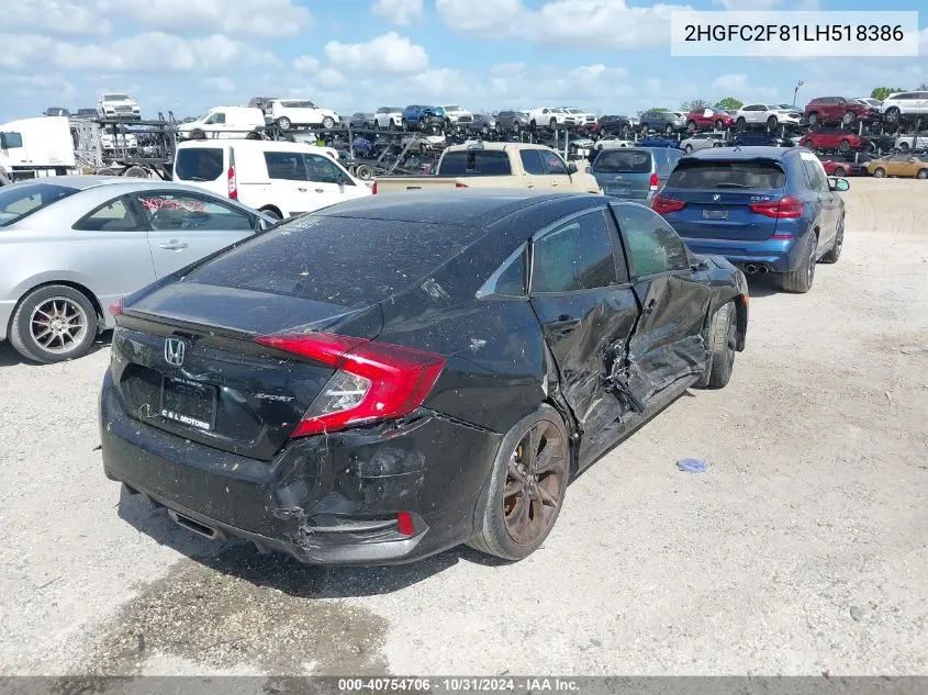 2020 Honda Civic Sport VIN: 2HGFC2F81LH518386 Lot: 40754706