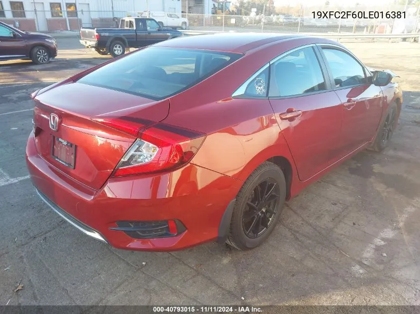 2020 Honda Civic Lx VIN: 19XFC2F60LE016381 Lot: 40793015