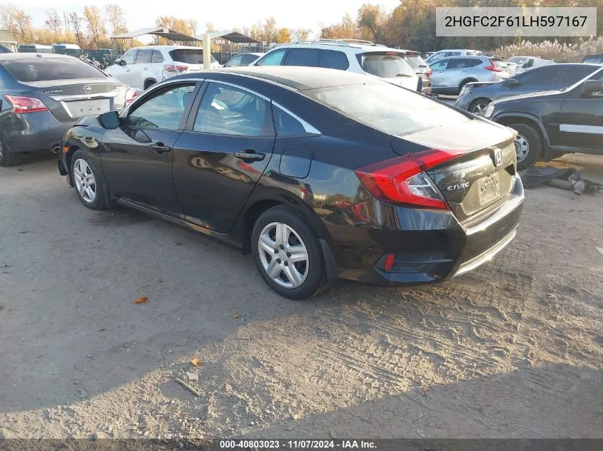 2020 Honda Civic Lx VIN: 2HGFC2F61LH597167 Lot: 40803023