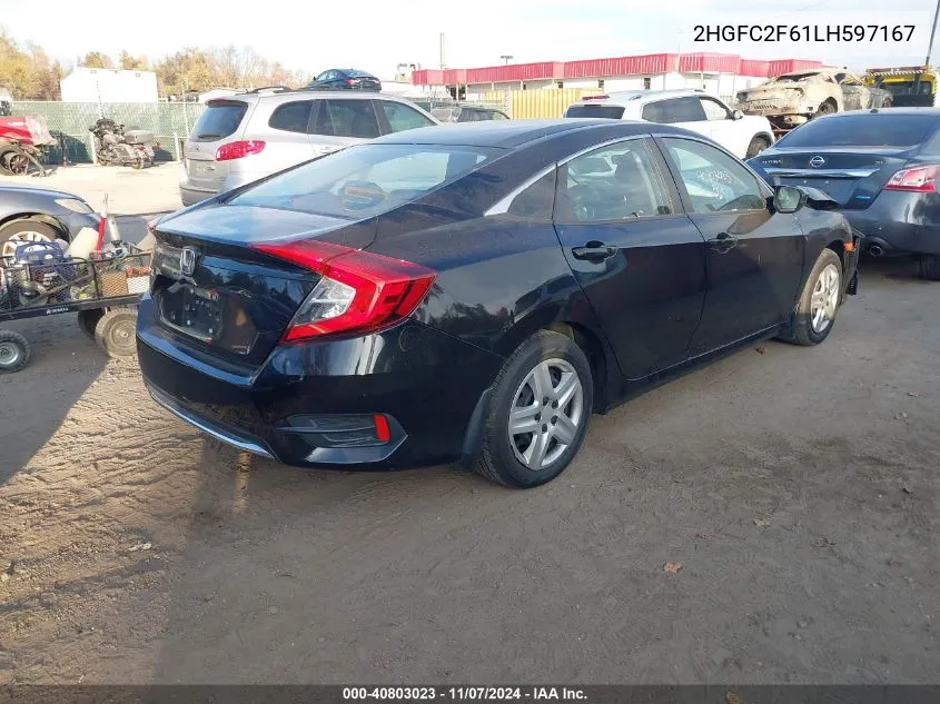 2020 Honda Civic Lx VIN: 2HGFC2F61LH597167 Lot: 40803023