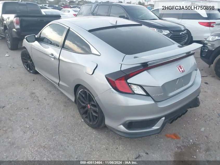 2020 Honda Civic Si Coupe VIN: 2HGFC3A50LH750898 Lot: 40813464