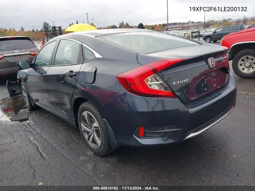 2020 Honda Civic Lx VIN: 19XFC2F61LE200132 Lot: 40814162