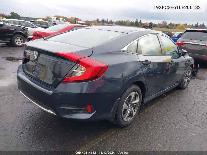 2020 Honda Civic Lx VIN: 19XFC2F61LE200132 Lot: 40814162