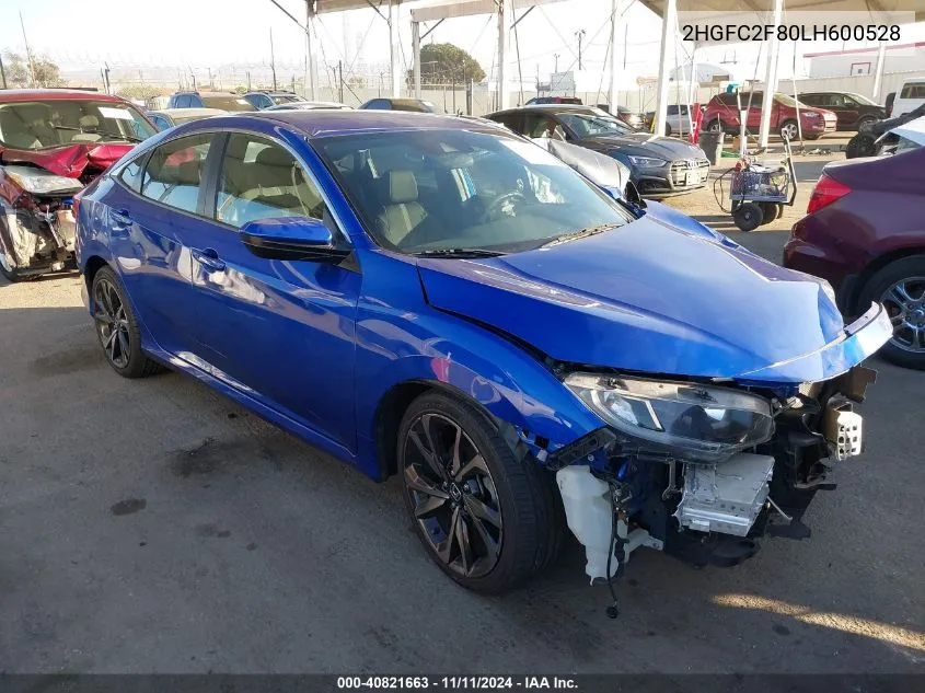 2020 Honda Civic Sport VIN: 2HGFC2F80LH600528 Lot: 40821663