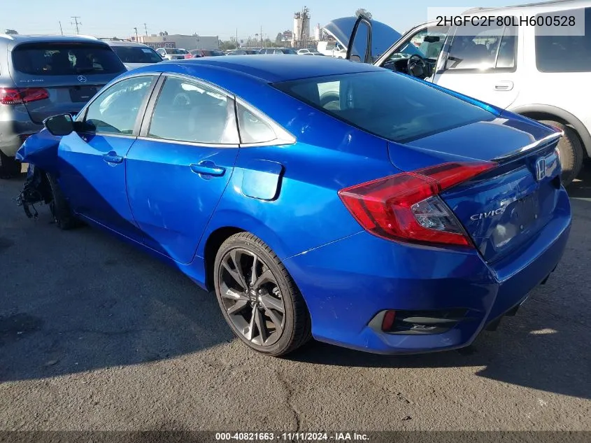 2020 Honda Civic Sport VIN: 2HGFC2F80LH600528 Lot: 40821663