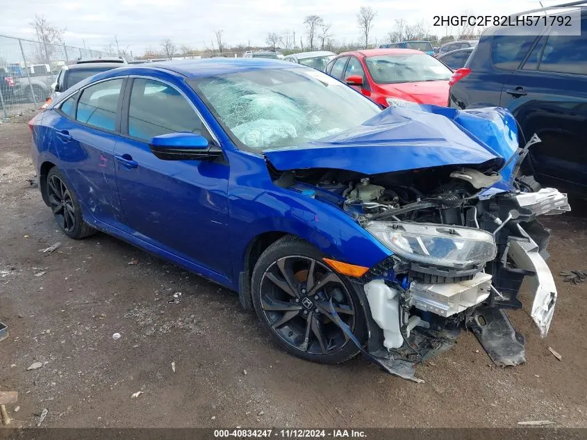 2020 Honda Civic Sport VIN: 2HGFC2F82LH571792 Lot: 40834247