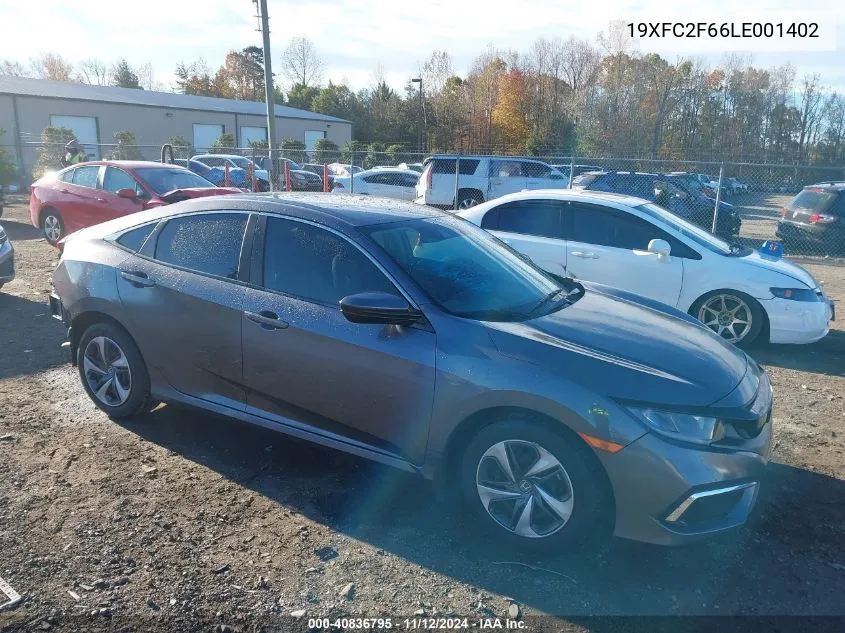 2020 Honda Civic Lx VIN: 19XFC2F66LE001402 Lot: 40836795