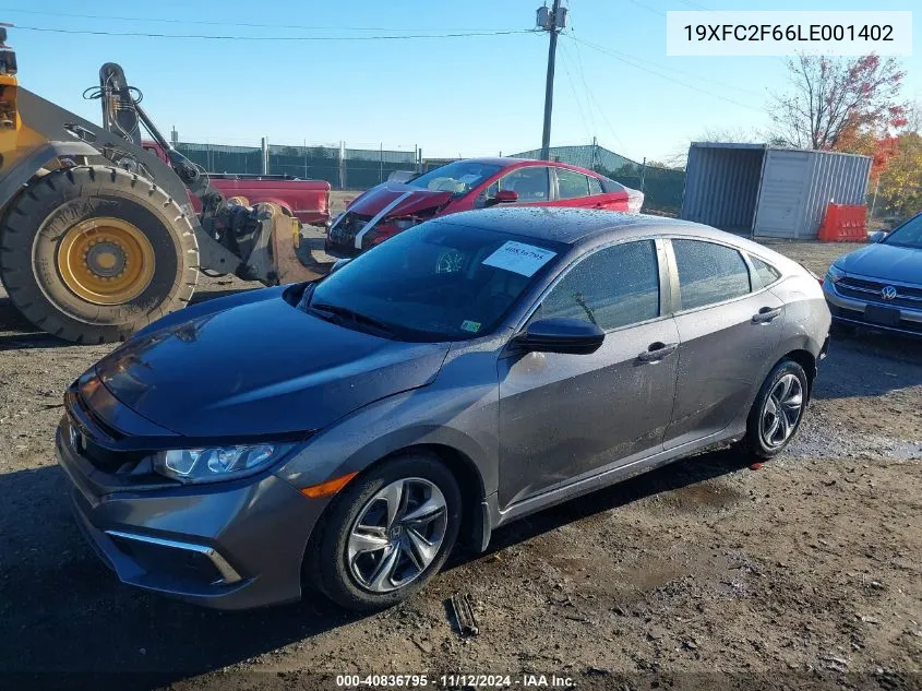 2020 Honda Civic Lx VIN: 19XFC2F66LE001402 Lot: 40836795