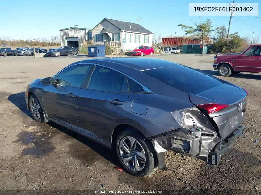 2020 Honda Civic Lx VIN: 19XFC2F66LE001402 Lot: 40836795