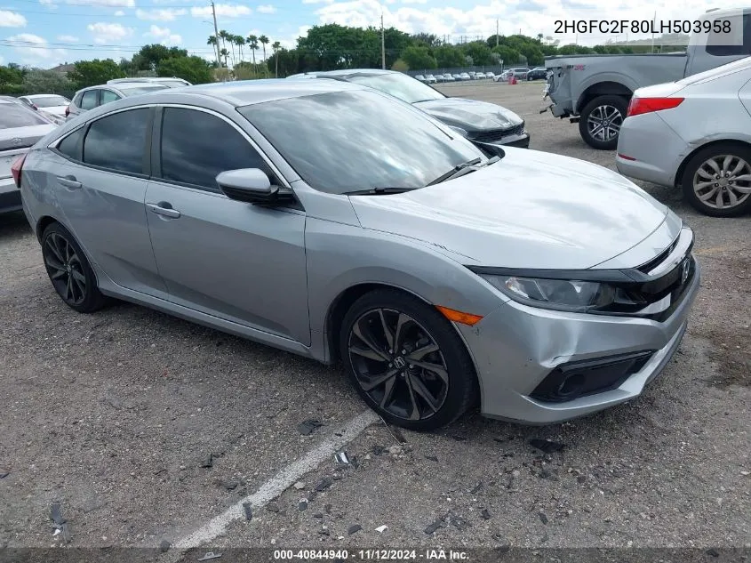 2020 Honda Civic Sport VIN: 2HGFC2F80LH503958 Lot: 40844940