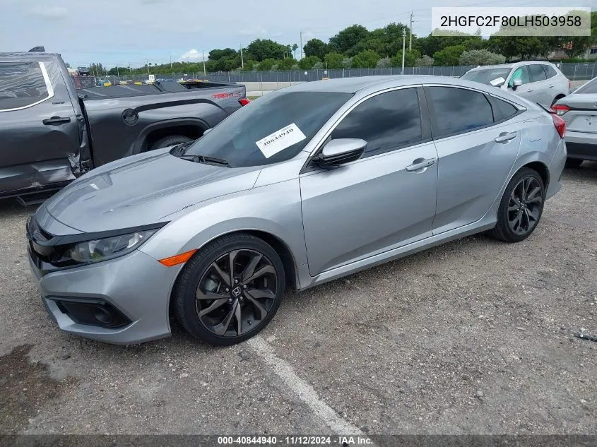 2020 Honda Civic Sport VIN: 2HGFC2F80LH503958 Lot: 40844940