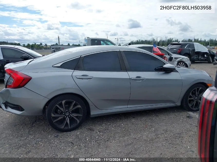 2020 Honda Civic Sport VIN: 2HGFC2F80LH503958 Lot: 40844940