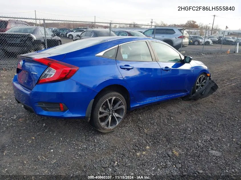 2020 Honda Civic Sport VIN: 2HGFC2F86LH555840 Lot: 40860337