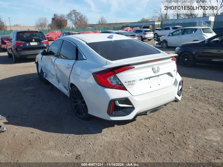 2020 Honda Civic Si Sedan VIN: 2HGFC1E50LH702980 Lot: 40871231