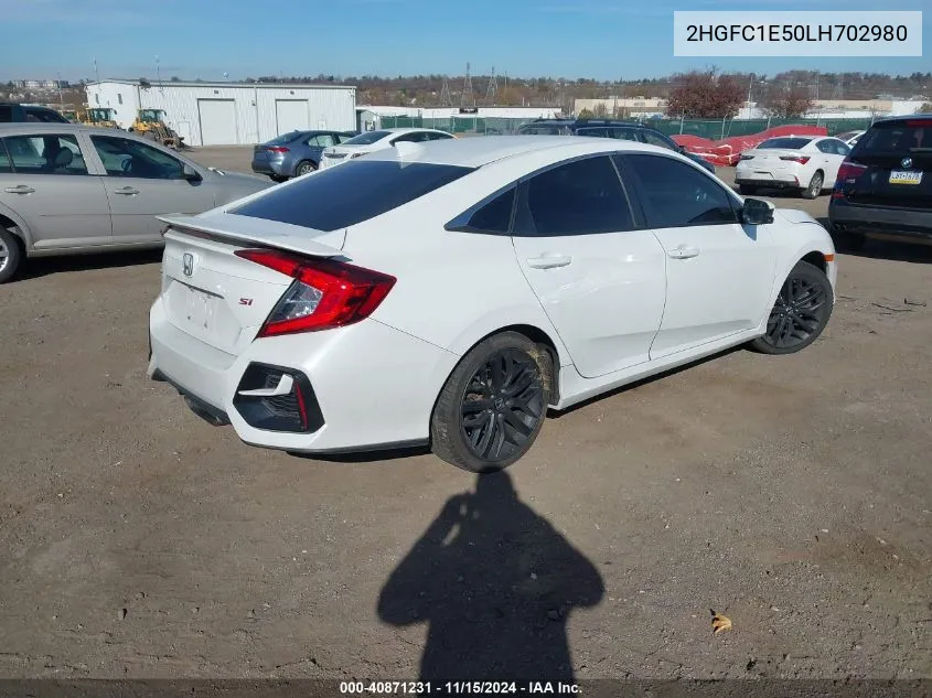 2020 Honda Civic Si Sedan VIN: 2HGFC1E50LH702980 Lot: 40871231