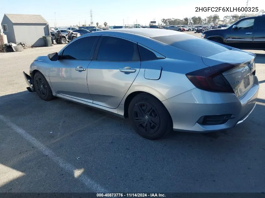 2020 Honda Civic Lx VIN: 2HGFC2F6XLH600325 Lot: 40873776