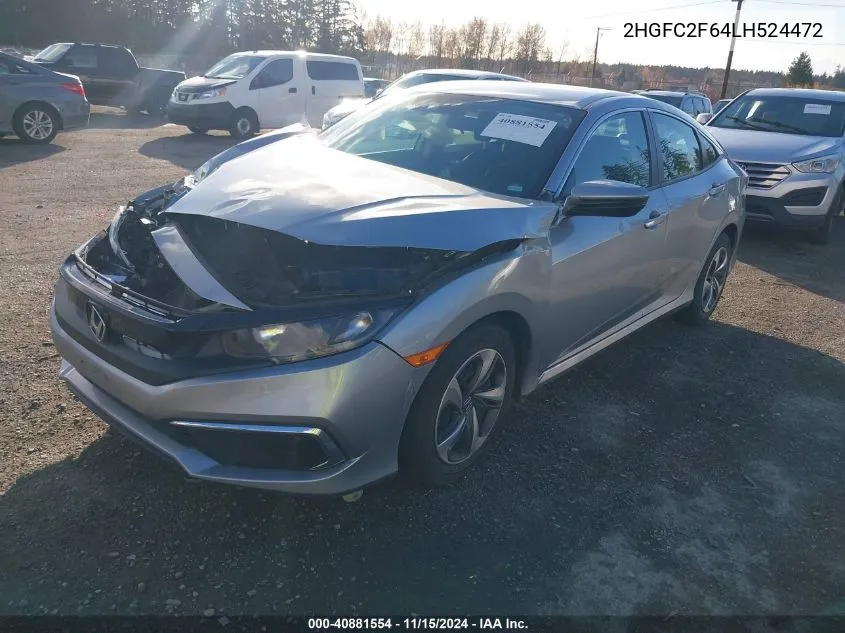 2020 Honda Civic Lx VIN: 2HGFC2F64LH524472 Lot: 40881554