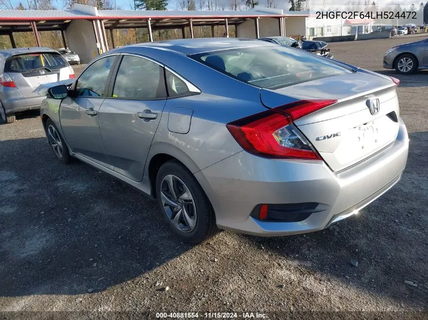 2020 Honda Civic Lx VIN: 2HGFC2F64LH524472 Lot: 40881554