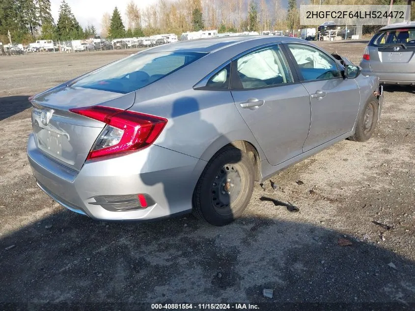 2020 Honda Civic Lx VIN: 2HGFC2F64LH524472 Lot: 40881554