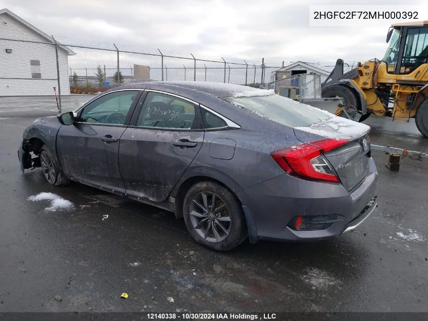 2021 Honda Civic Sedan VIN: 2HGFC2F72MH000392 Lot: 12140338