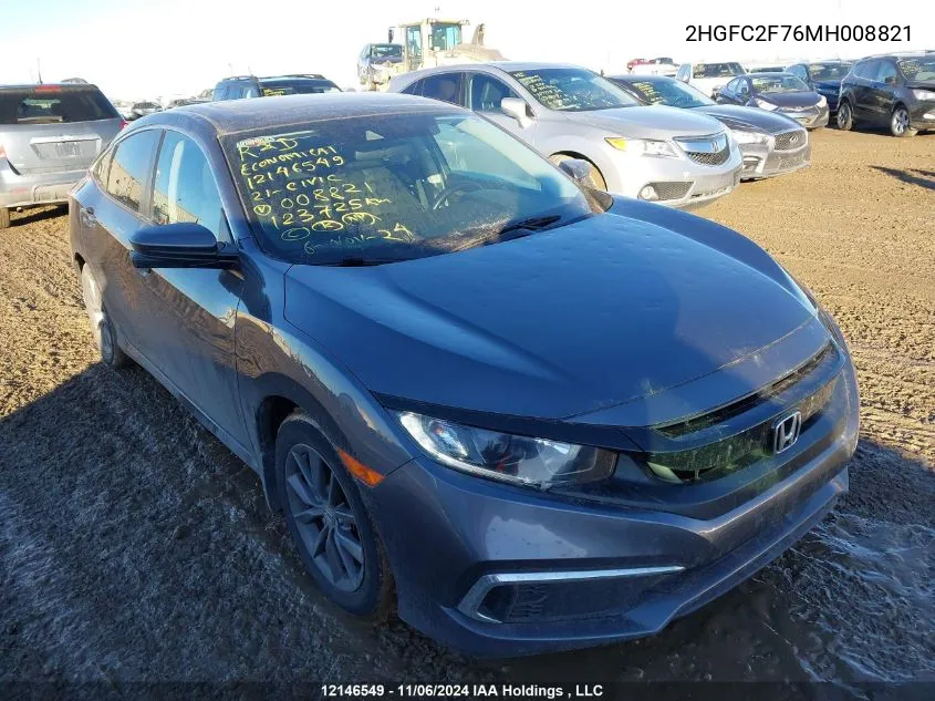 2021 Honda Civic Ex 4Dr VIN: 2HGFC2F76MH008821 Lot: 12146549