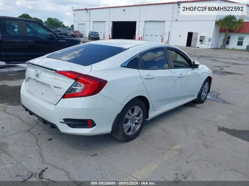 2021 Honda Civic Sport VIN: 2HGFC2F80MH522592 Lot: 39328880